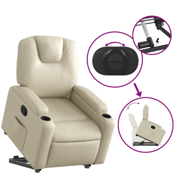 Sillón reclinable elevable cuero artificial color crema M 5