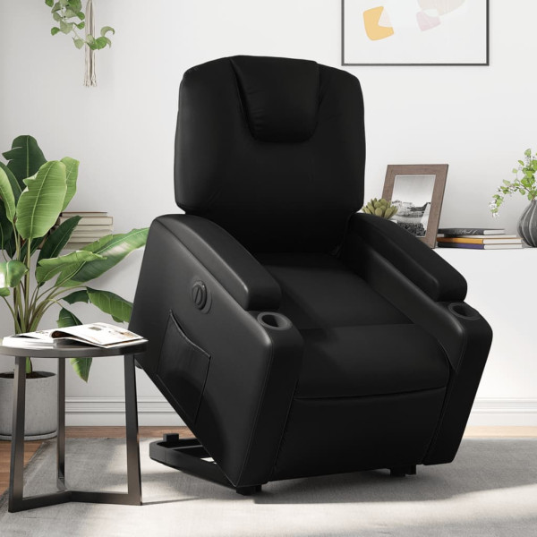Sillón reclinable y elevable eléctrico cuero sintético negro D
