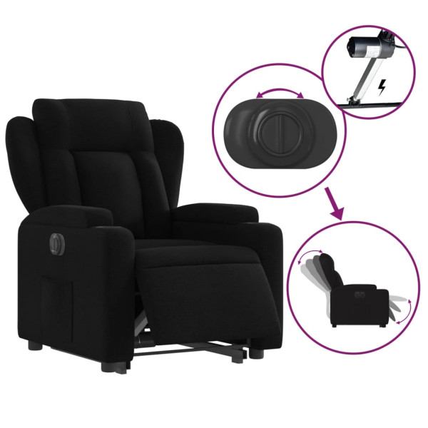Sillón eléctrico reclinable elevable de tela negro M 5
