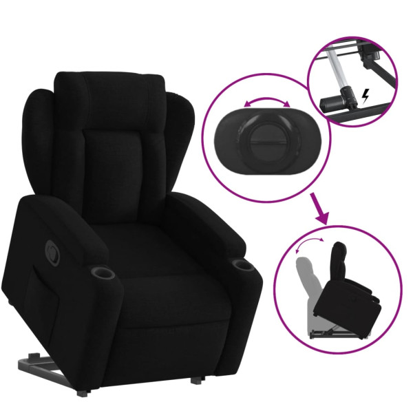 Sillón reclinable elevable tela negro M 5