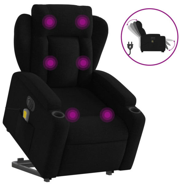 Sillón de masaje eléctrico reclinable elevable tela negro M 2