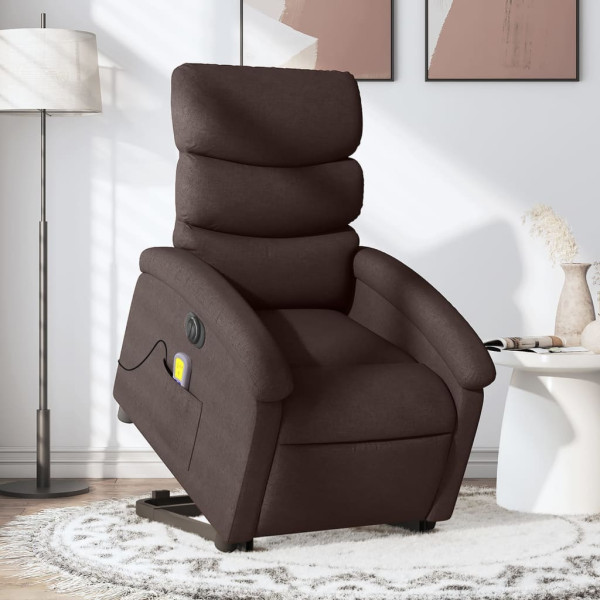 Sillón masaje eléctrico reclinable elevable tela marrón oscuro D