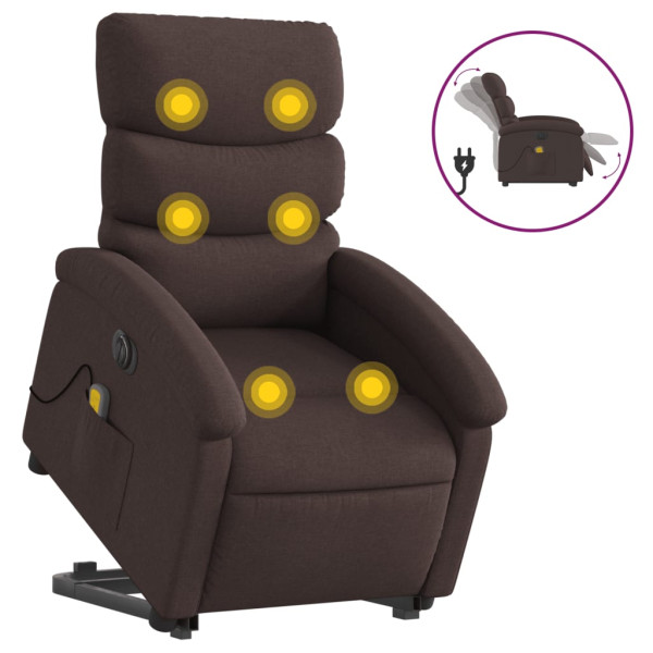 Sillón masaje eléctrico reclinable elevable tela marrón oscuro M 2