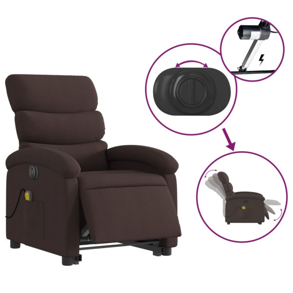 Sillón masaje eléctrico reclinable elevable tela marrón oscuro M 5
