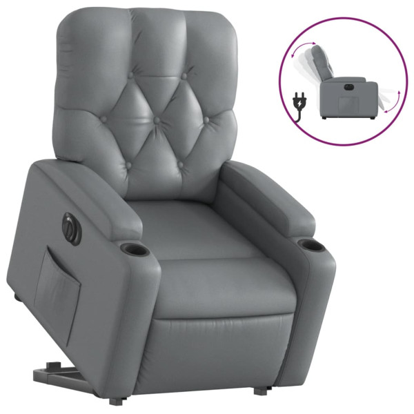 Sillón reclinable elevable eléctrico de cuero sintético gris M 2