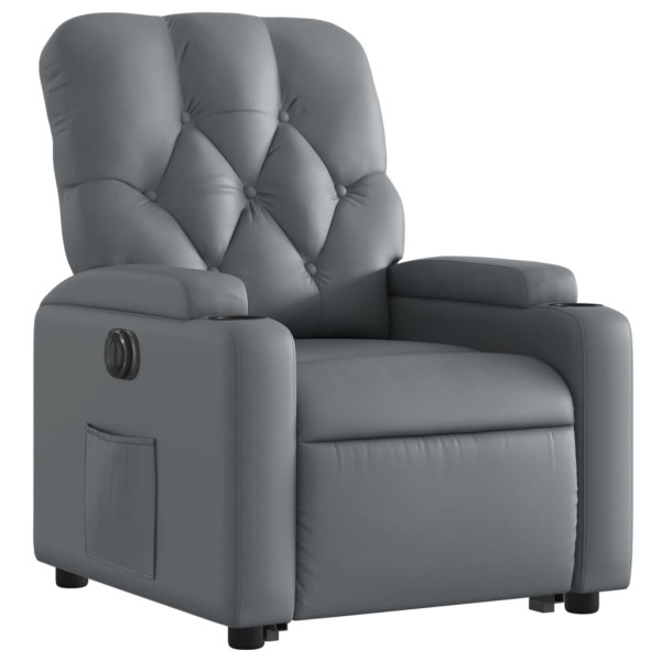Sillón reclinable elevable eléctrico de cuero sintético gris M 3