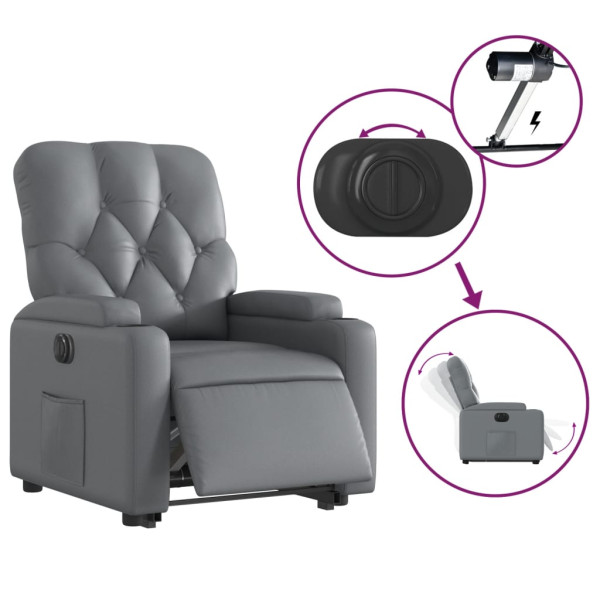 Sillón reclinable elevable eléctrico de cuero sintético gris M 5