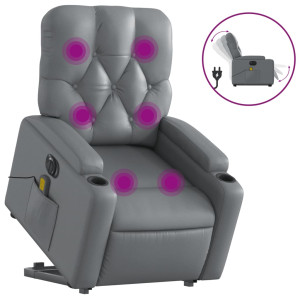 Sillón de masaje elevable eléctrico cuero sintético gris H