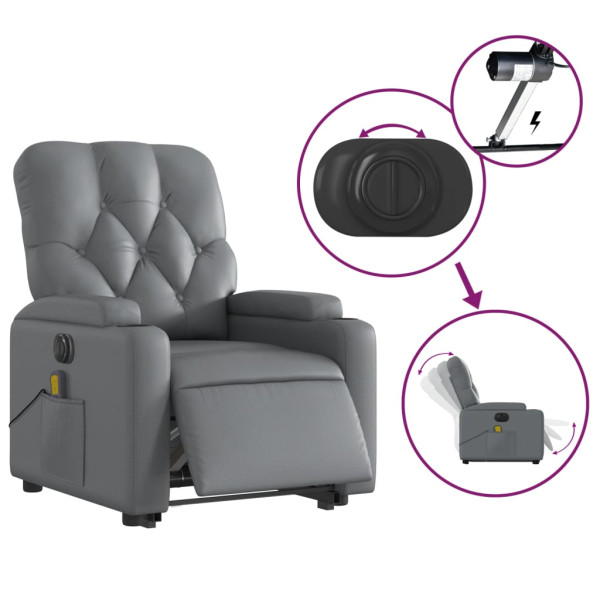 Sillón de masaje elevable eléctrico cuero sintético gris M 5
