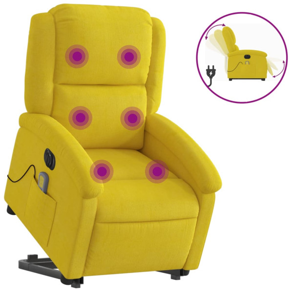 Sillón reclinable masaje eléctrico elevable terciopelo amarillo M 2