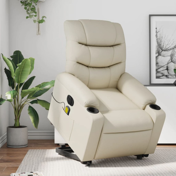 Sillón de masaje elevable eléctrico cuero sintético crema M 5