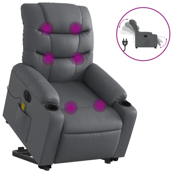 Sillón de masaje elevable eléctrico cuero sintético gris M 2