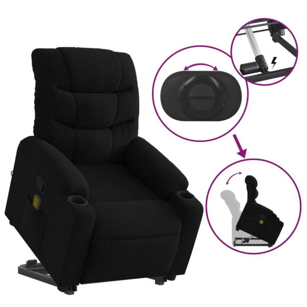Sillón reclinable de masaje elevable tela negro M 5