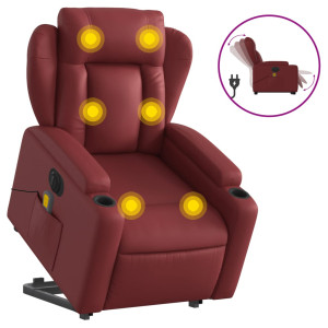 Sillón de masaje elevable eléctrico cuero artificial rojo tinto H