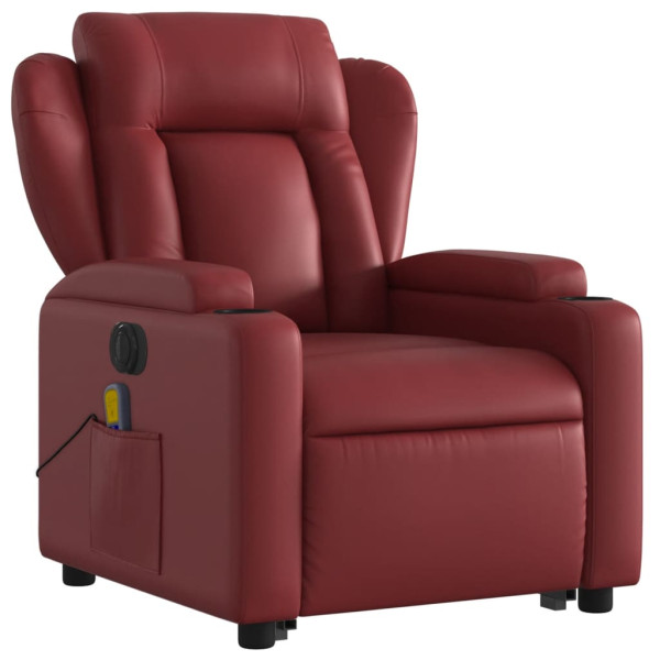 Sillón de masaje elevable eléctrico cuero artificial rojo tinto M 3