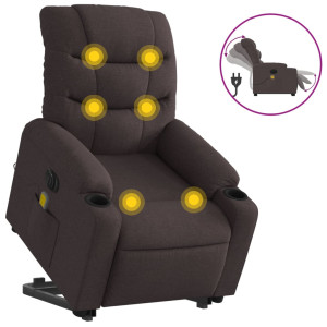 Sillón masaje eléctrico reclinable elevable tela marrón oscuro H