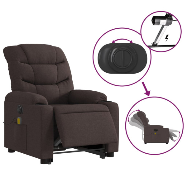 Sillón masaje eléctrico reclinable elevable tela marrón oscuro M 5