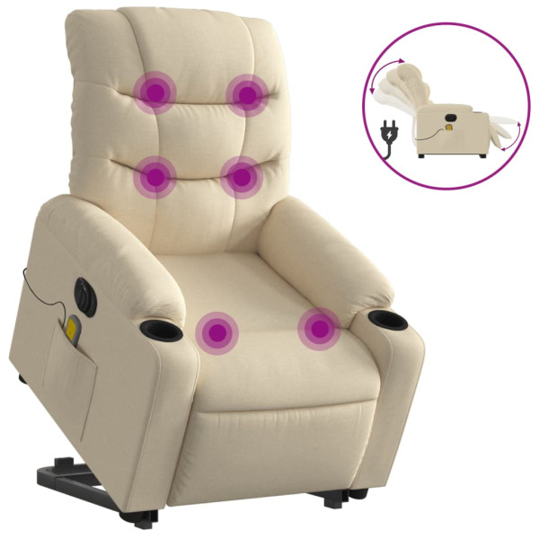 Sillón de masaje eléctrico reclinable elevable tela crema M 2