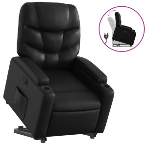 Sillón reclinable elevable cuero artificial negro H