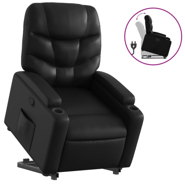 Sillón reclinable elevable cuero artificial negro M 2