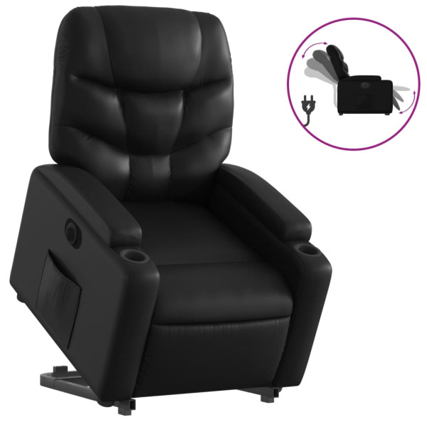Sillón reclinable y elevable eléctrico cuero sintético negro M 2