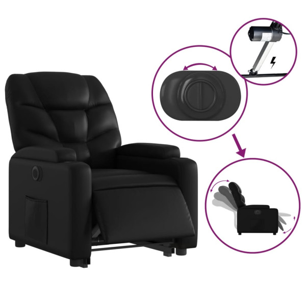 Sillón reclinable y elevable eléctrico cuero sintético negro M 5