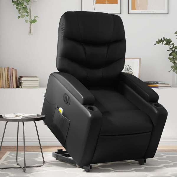 Sillón de masaje elevable eléctrico cuero sintético negro D