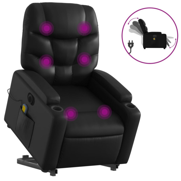 Sillón de masaje elevable eléctrico cuero sintético negro M 2