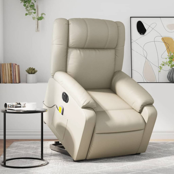 Sillón de masaje elevable eléctrico cuero sintético crema D