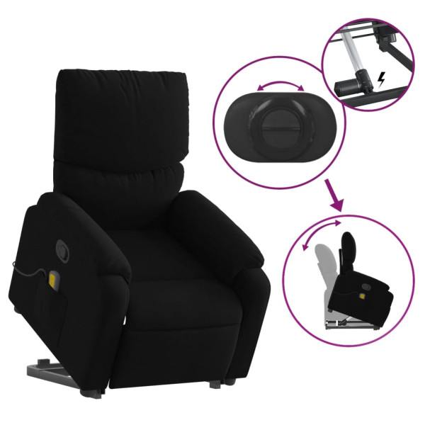 Sillón reclinable de masaje elevable tela negro M 5