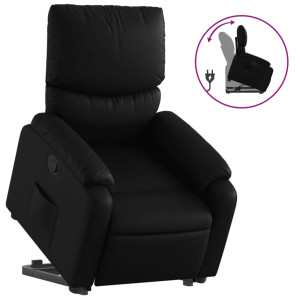 Sillón reclinable elevable cuero artificial negro H