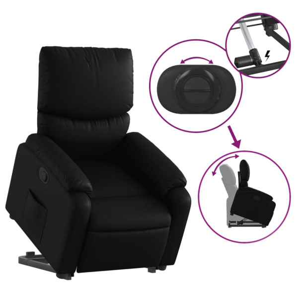 Sillón reclinable elevable cuero artificial negro M 5