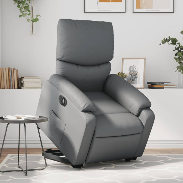 Sillón reclinable elevable eléctrico de cuero sintético gris D
