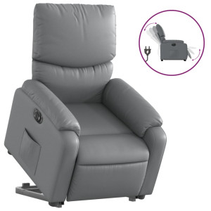 Sillón reclinable elevable eléctrico de cuero sintético gris H