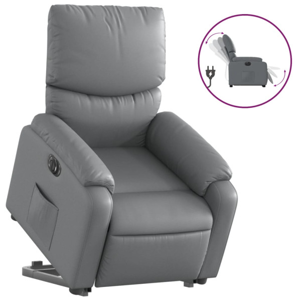 Sillón reclinable elevable eléctrico de cuero sintético gris M 2