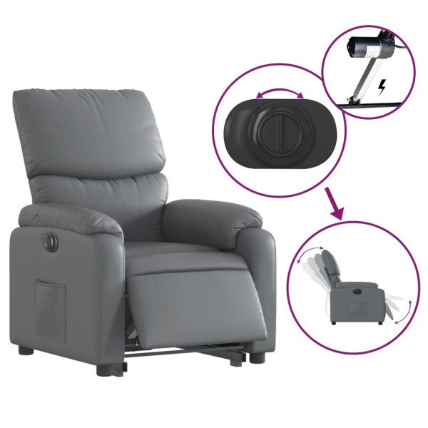 Sillón reclinable elevable eléctrico de cuero sintético gris M 5