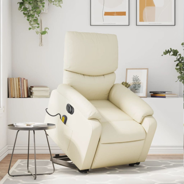 Sillón de masaje elevable eléctrico cuero sintético crema D