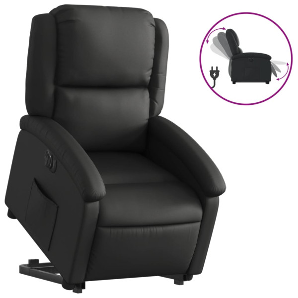 Sillón reclinable eléctrico elevable cuero auténtico negro M 2