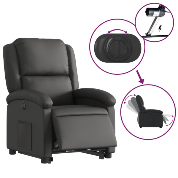 Sillón reclinable eléctrico elevable cuero auténtico negro M 5