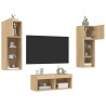 Muebles de TV de pared con luces LED 4 piezas roble Sonoma 1