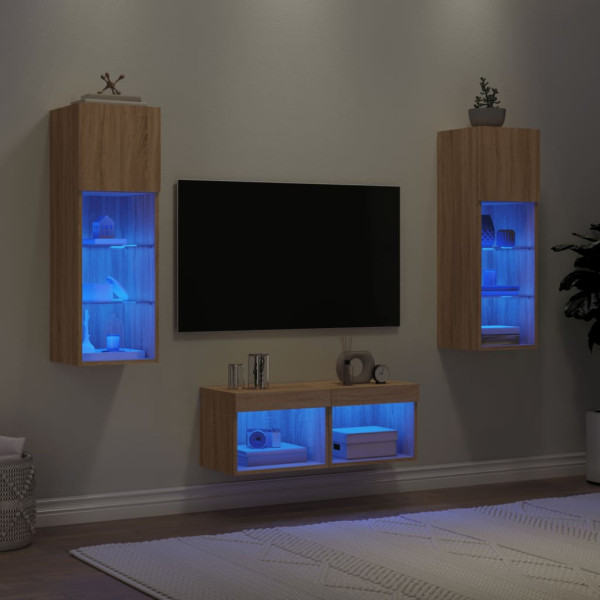 Muebles de TV de pared con luces LED 4 piezas roble Sonoma M 4