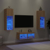 Muebles de TV de pared con luces LED 4 piezas roble Sonoma 4