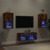 4 pcs móveis de parede para TV com luzes LED carvalho fumado 4