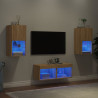 Muebles de TV de pared con luces LED 4 piezas roble Sonoma 4