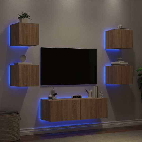 Muebles de TV de pared con luces LED 5 piezas roble Sonoma M 4