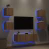 Muebles de TV de pared con luces LED 5 piezas roble Sonoma 4