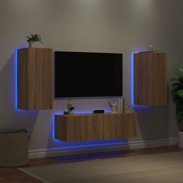Muebles de TV de pared con luces LED 3 piezas roble Sonoma M 4