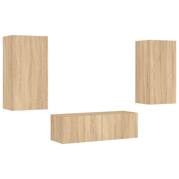 Muebles de TV de pared con luces LED 3 piezas roble Sonoma M 3