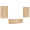 Muebles de TV de pared con luces LED 3 piezas roble Sonoma 3