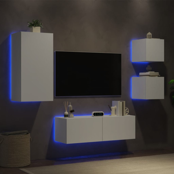 Muebles de TV de pared con luces LED 4 piezas blanco M 4